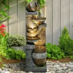 42.5"H-5 Tiered Clay Pot Outdoor Water Fountain with LED Light