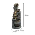 42.5"H-5 Tiered Clay Pot Outdoor Water Fountain with LED Light
