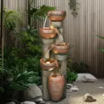 39.7''H 5-Tiered Garden Outdoor Fountain with Warm LED Light