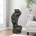 Outdoor 6-Tiered Bowl Fountain with LED Lights - Rustic Design for Garden, Patio, and Yard/23.6” H