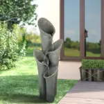 33.5"H-Bell 4-Tier Cascading Floor Rock Water Outdoor Fountain with LED Lights