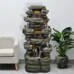 47.2"H Stacked Shale Garden Outdoor Fountain with LED Light