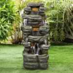 47.2"H Stacked Shale Garden Outdoor Fountain with LED Light