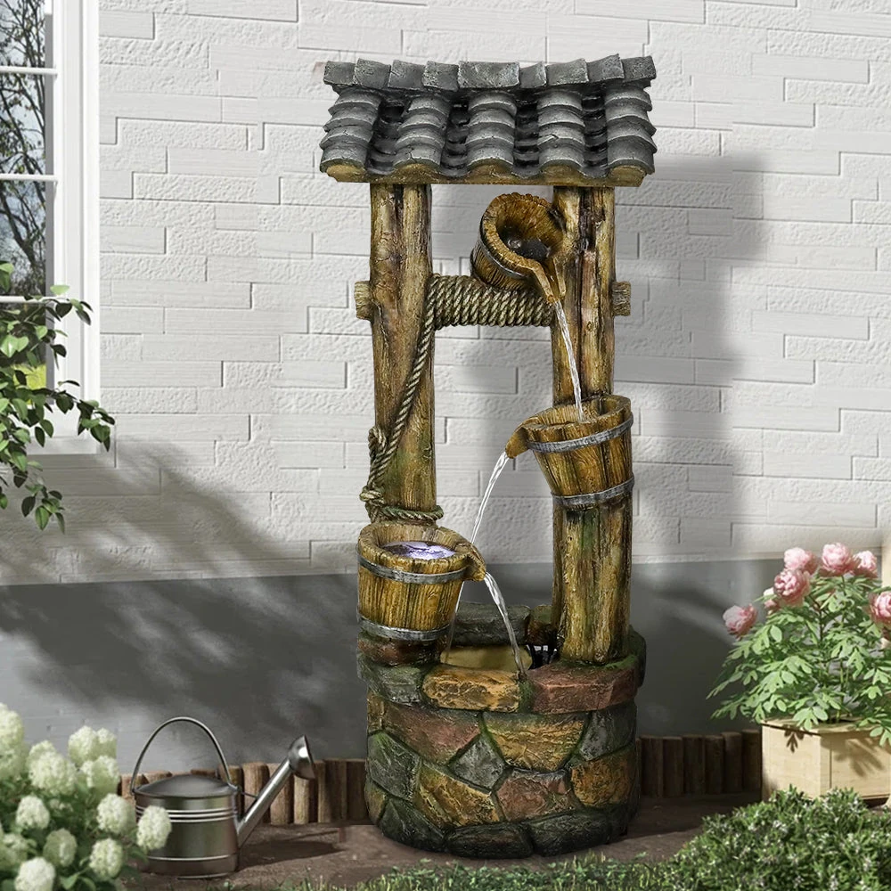 product_image_1765391834 39.3"H Wishing Well Outdoor Fountain with Buckets