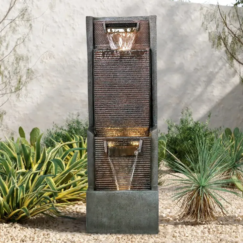 39.3"H-Modern Garden Outdoor Fountain with LED Lights