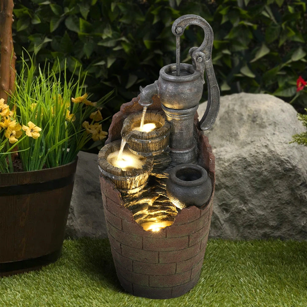 product_image_1765392596 32.6''H 3-Tier Retro Barrel Outdoor Fountain with LED Lights