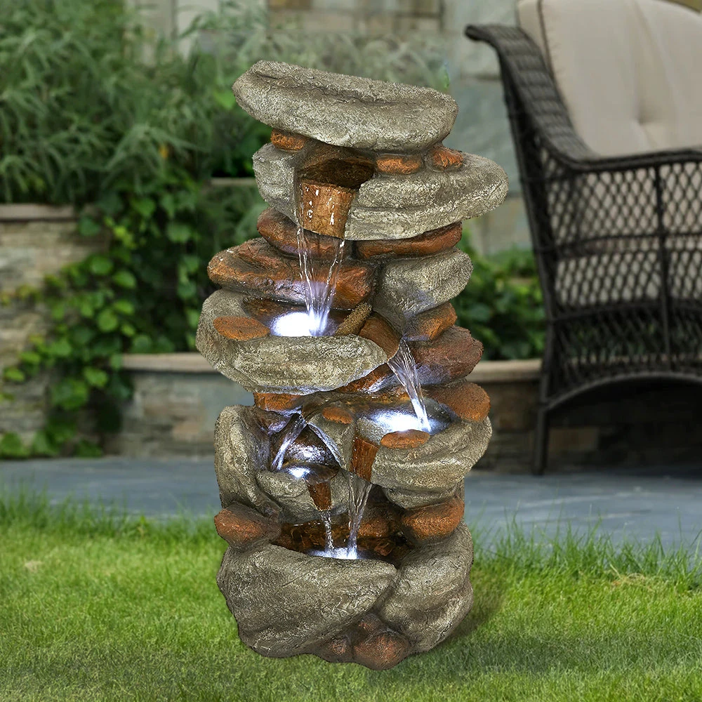 product_image_1765392696 29.9"H-Tiered Rock Garden Outdoor Fountain with LED Lights