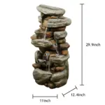 29.9"H-Tiered Rock Garden Outdoor Fountain with LED Lights