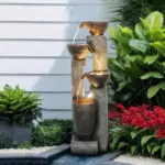 40''H 4-Tier Pots Garden Outdoor Fountain with Warm LED lights