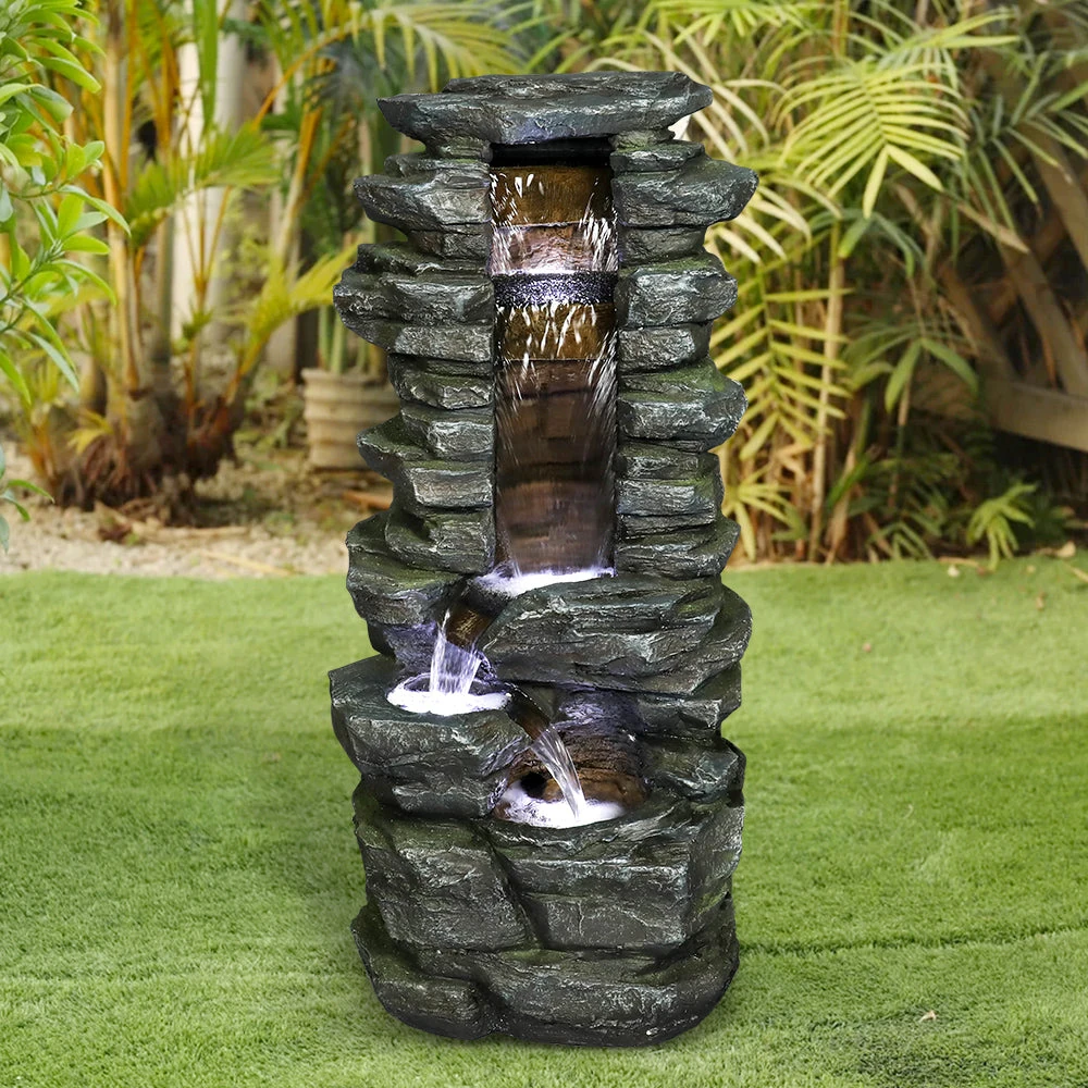 product_image_1765393429 31.4"H Stacked Shale Garden Outdoor Fountain with White LED Lights