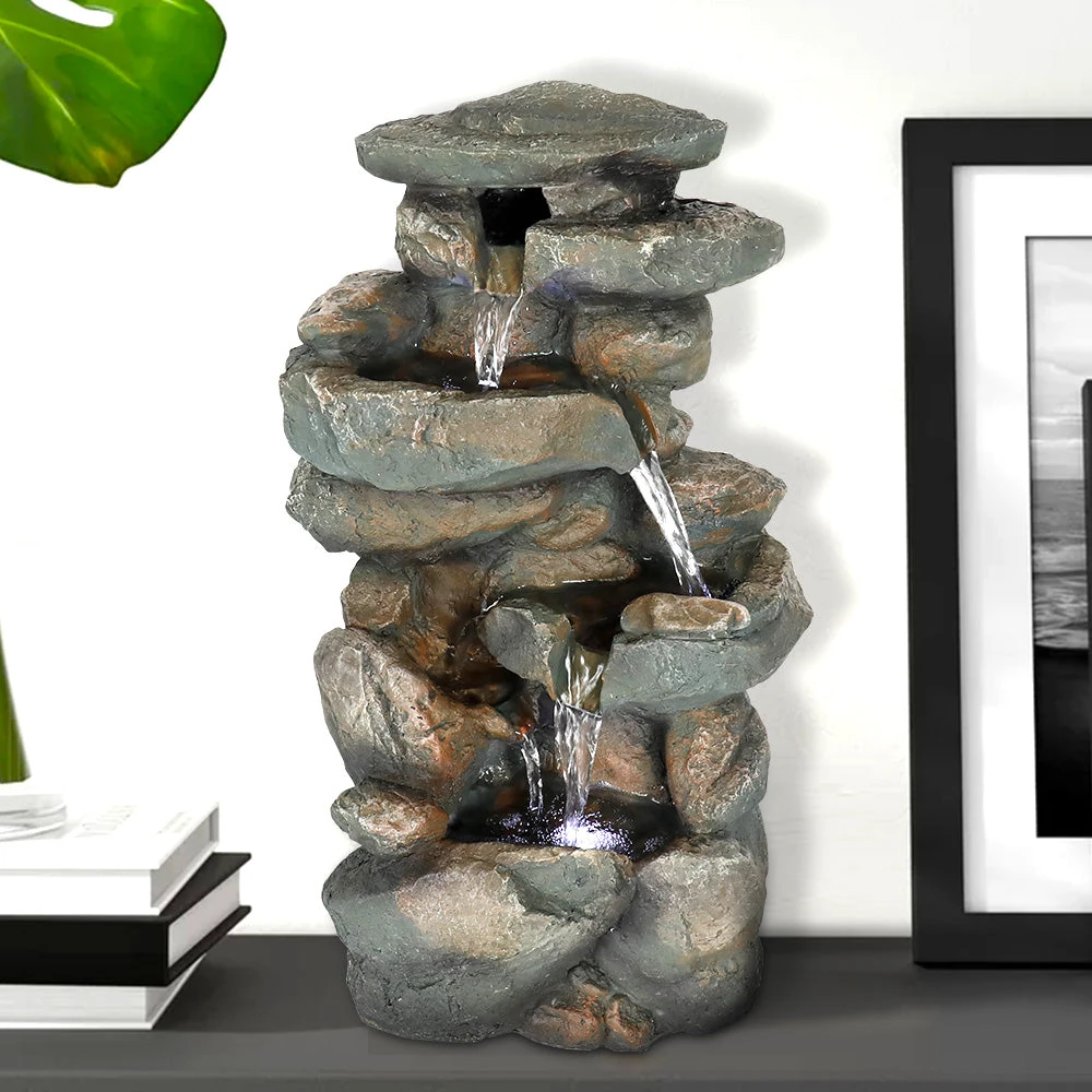 product_image_1765393758 Resin Stacked Rock Indoor Fountain with LED Lights-16"H