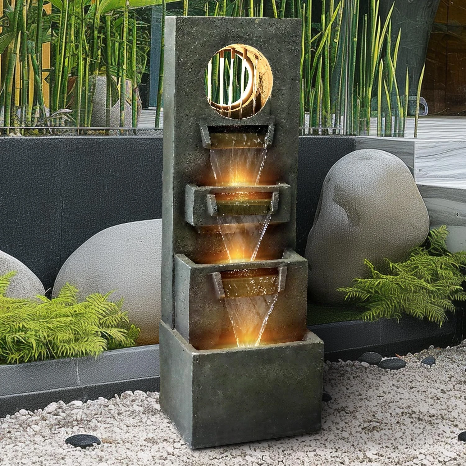 product_image_1765394513 39.3"H-4-tier Designed Outdoor Fountain with LED Lights