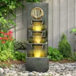 39.3"H-4-tier Designed Outdoor Fountain with LED Lights