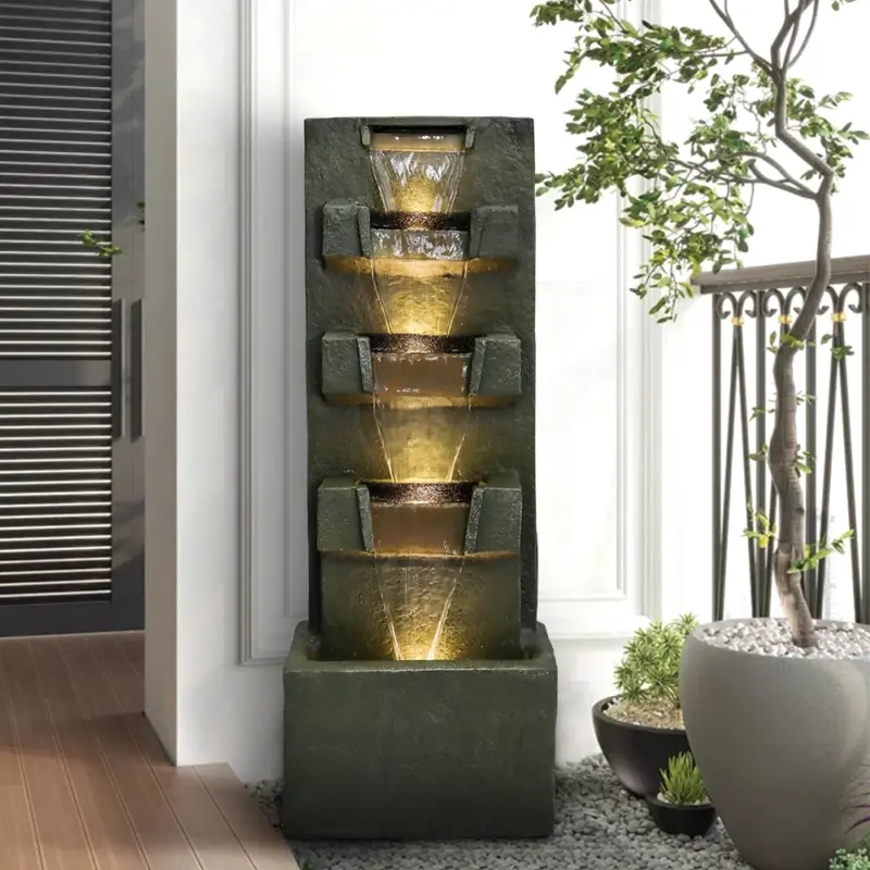 39.3”H-Concrete Modern Water Fountain 5-Tiers