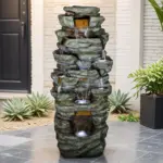 79" High Multi-Tiers Cascading Rock Outdoor Water Fountain with LED Lights
