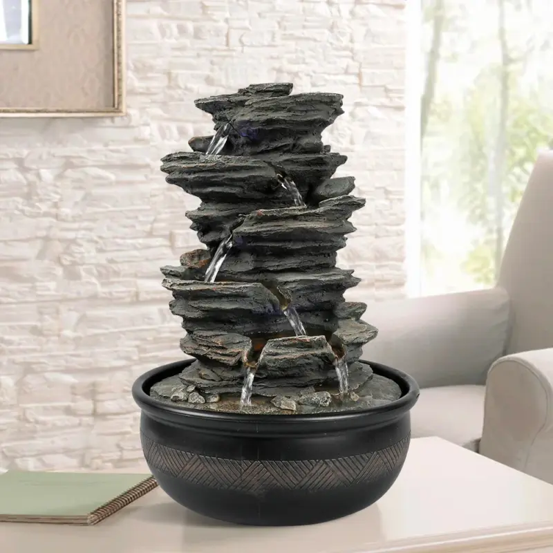 6-Tiered Resin Stacked Rock Indoor Tabletop Fountain-15.7"H