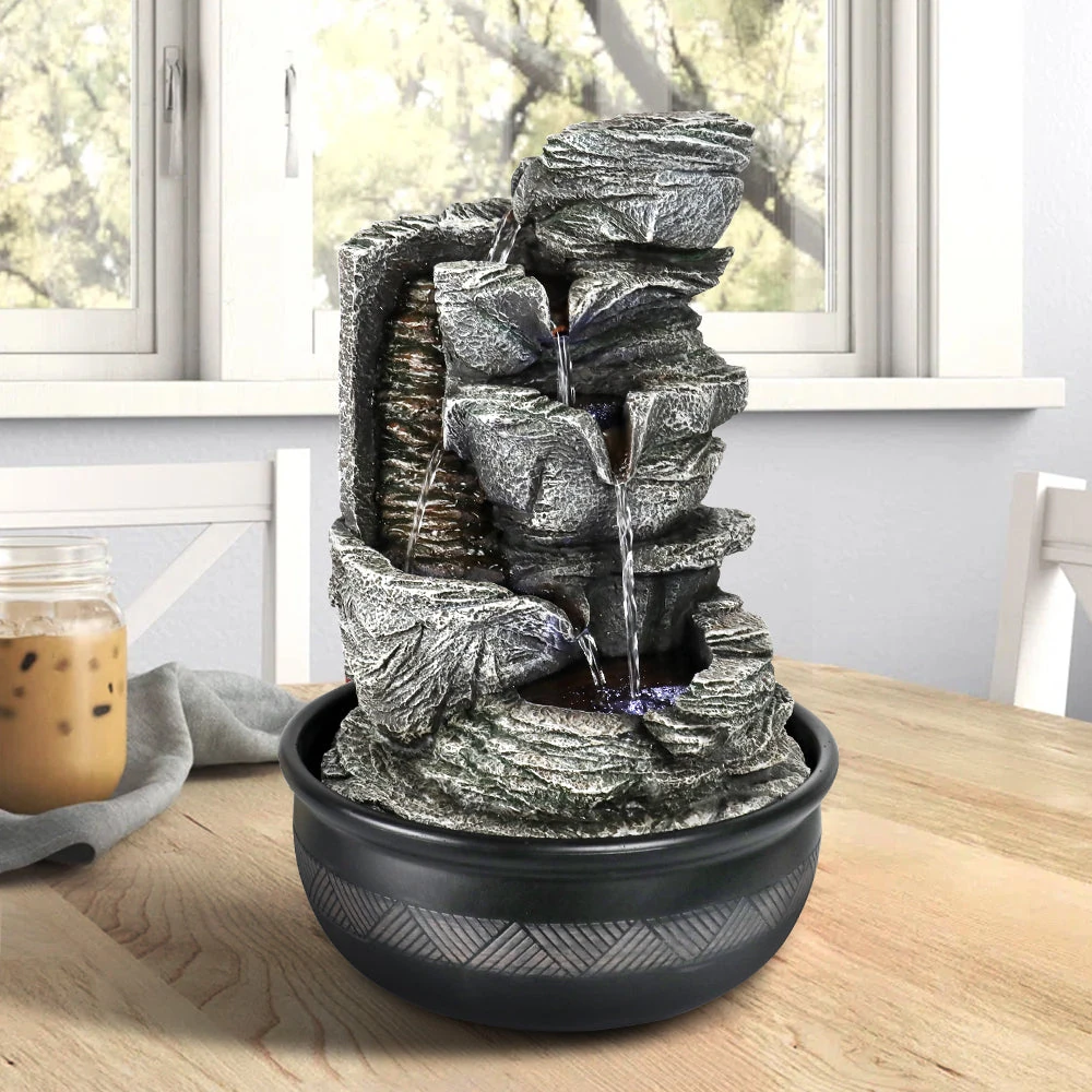 product_image_1765563691 Resin Stacked Rock Tabletop Indoor Fountain with LED Lights- 15.7" H