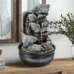 Resin Stacked Rock Tabletop Indoor Fountain with LED Lights- 15.7" H
