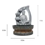 Indoor Tiered Resin Buddha Tabletop Fountain with LED Light and Lotus Base-11"H