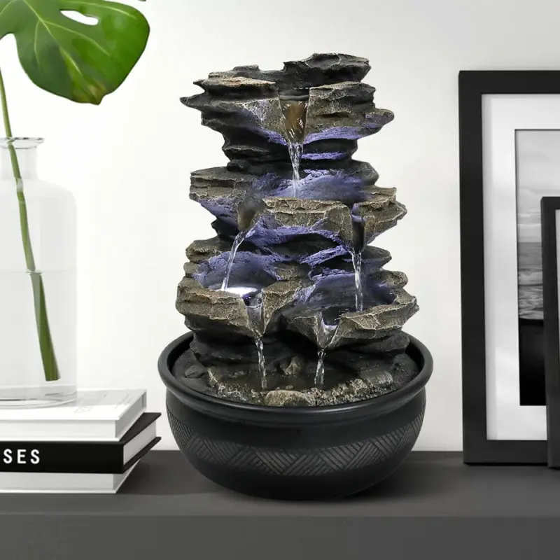 Resin Cascading Indoor Tabletop Fountain with LED Lights-15.7"H