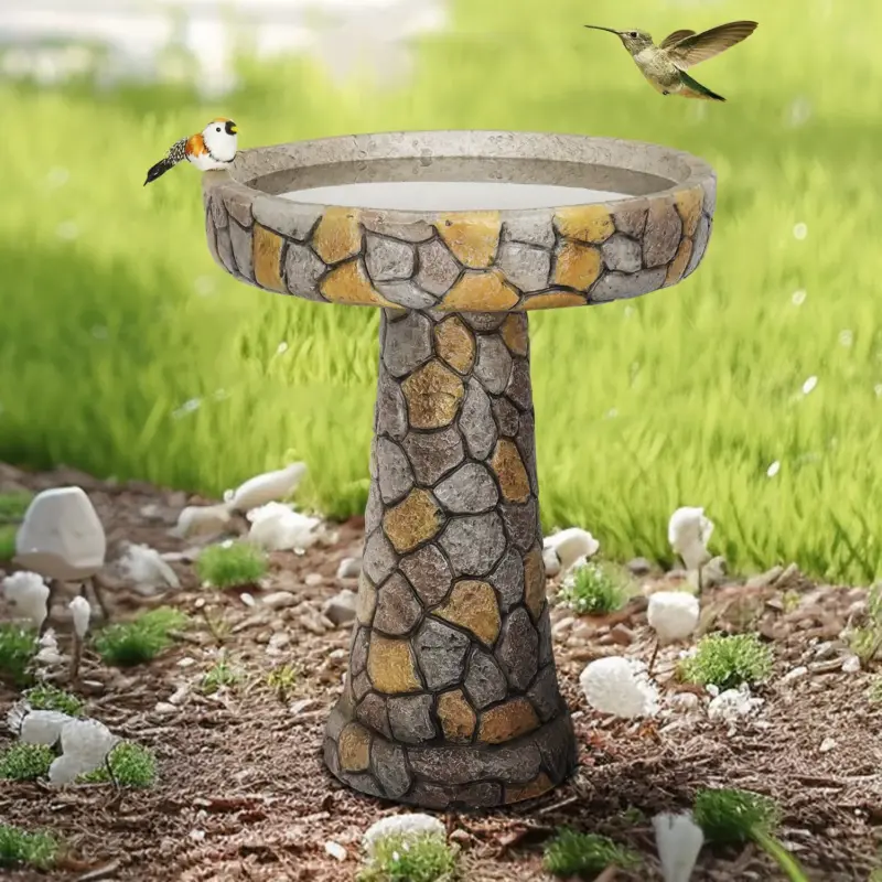 24" H Mosaic Stone Design Outdoor Bird Bath - 18.8" Diameter Perfect for Enhancing Your Garden, Patio, Backyard, or Porch