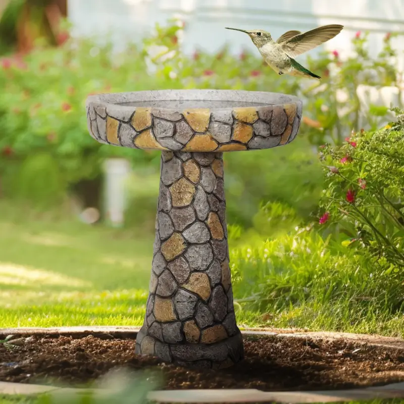 24" H Mosaic Stone Design Outdoor Bird Bath - 18.8" Diameter Perfect for Enhancing Your Garden, Patio, Backyard, or Porch