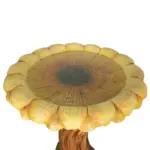 24.4"H Concrete Outdoor Bird Bath with Sunflower Bowl and Woodtone Pedestal - Garden Decor