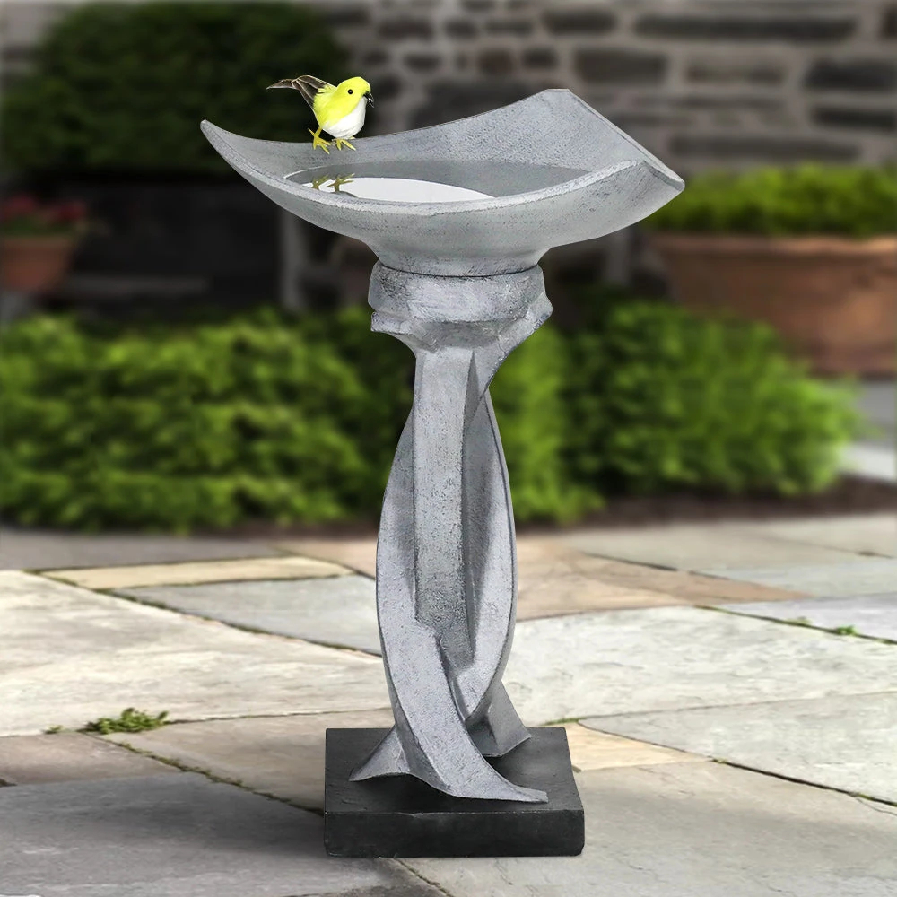 product_image_1765566170 Outdoor Concrete Modern Birdbath with Base - Ideal for Garden and Yard-22.8"H