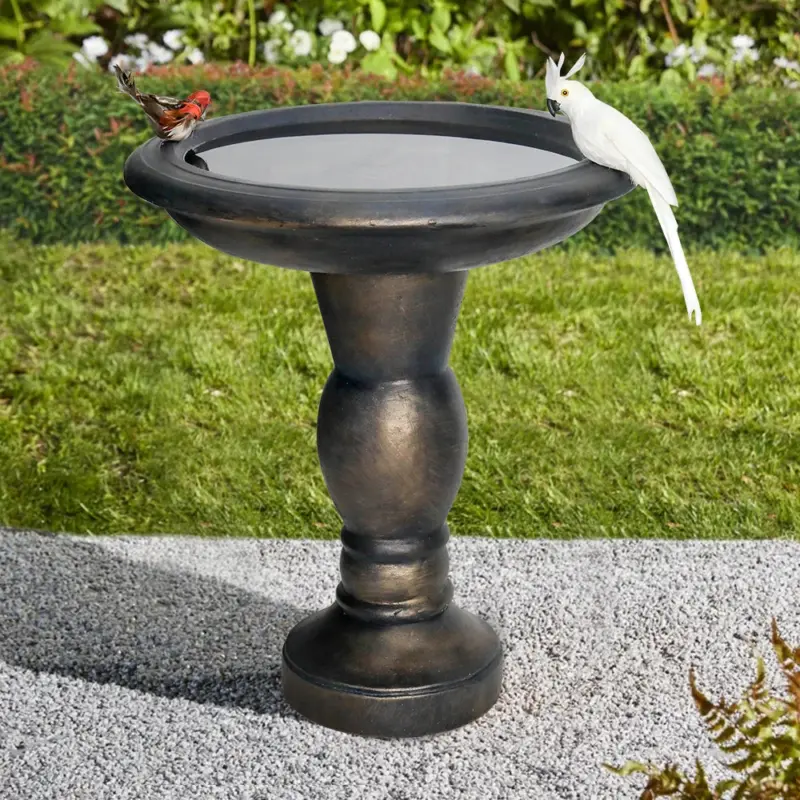22" Fiber Concrete Antique Pedestal Birdbath | Outdoor Faux Stone
